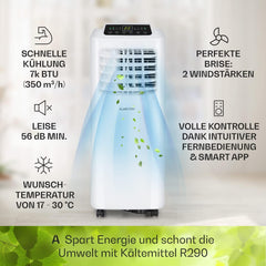 Klarstein Mobile Klimaanlage mit Abluftschlauch, 3-in-1 Klimagerät mit Ventilator & Luftentfeuchter, Kleine & Portable Klimaanlage für Wohnung & Büro, mit Nachtmodus & App-Steuerung, 7000 BTU