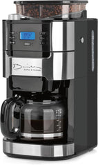Barista Filterkaffeemaschine mit verstellbarem Mahlwerk & Thermokanne | Warmhaltefunktion, 24h Timer & Permanentfilter | Für 10 Tassen Kaffee | Kaffeemaschine für Bohnen & Pulver [Edelstahl]