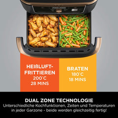 Ninja Heißluftfritteuse MAX PRO, 6,2 L, ölfrei, große Schublade, Rösten, Backen, Air Fry, Antihaftbeschichtet, Spülmaschinenfester Korb & Crisper Gittereinsatz, Silikonzange, Schwarz/Kupfer, AF180EUCP