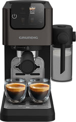 GRUNDIG KSM 5330 Siebträgermaschine mit integriertem Milchbehälter, 1628 W Leistung, 15 bar Pumpendruck, Zweifachdüse, farbiges Touch-Display, BrewSense, CreamyPro, Dark Inox/Schwarz