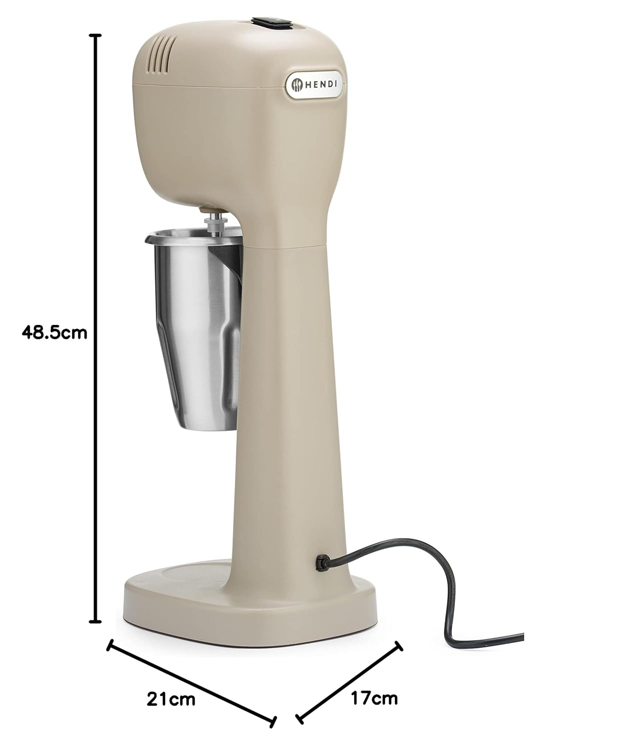 HENDI Milchshake Maker, Inkl. 2 Mixbechers (Edelstahl und Polykarbonat) und 4 austauschbaren Rührwerken, Drink mixer, Frappés, Getränkemixer, 230V/400W, 170x196x(H)490mm, Karamell