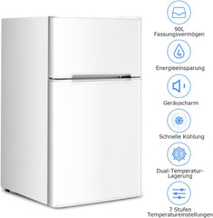 GOPLUS Kühlschrank mit Gefrierfach - Kühl Gefrierkombination / 90L Gesamtnutzinhalt, 27L Gefrierteil/Thermostat einstellbar/LED Innenbeleuchtung/Türanschlag wechselbar (Weiß)