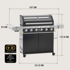 RÖSLE Elektrogrill BBQ-Portable Videro E2-P, tragbarer Tischgrill mit 2 Brennern, Warmhalterost und Deckel mit Glaseinsatz, pulverbeschichteter Stahl, schwarz/silbern