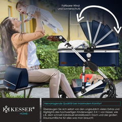 KESSER Loops 3 in 1 Kinderwagen Kombikinderwagen Komplett-Set inkl. Babywanne & Buggy Sportsitz & Auto-Babyschale Voll-Gummireifen Wickeltasche Regenschutz Kindertisch ECE R129, Schwarz/Champagne