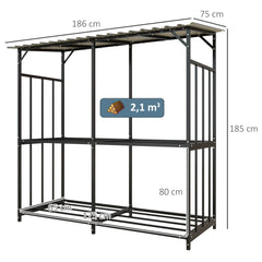 Outsunny Kaminholzregal 1,17 m³ mit Abdeckung, Schwarz
