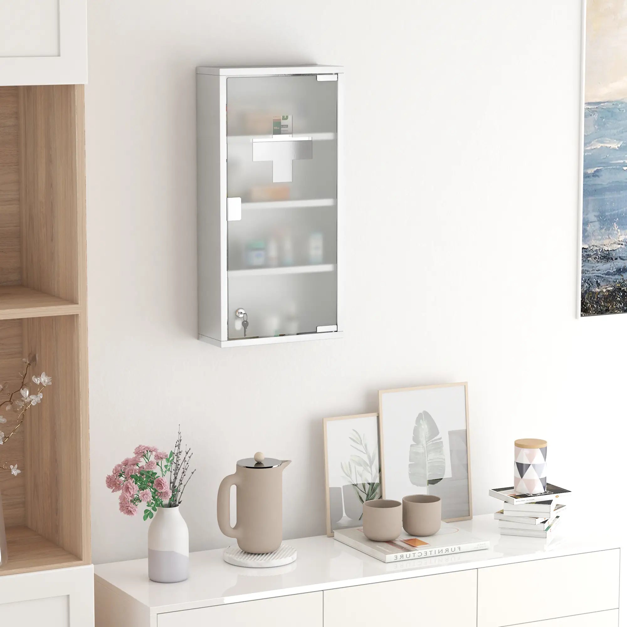 HOMCOM Medizinschrank abschließbar Tip-On Automatik Edelstahl