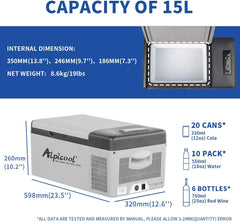 Alpicool C12 12L Cool Box 12 V Mini Fridge Electric Compressor Car Fridge Camping Freezer Box Small Portable for Car, Truck, Boat, RV with USB Connection