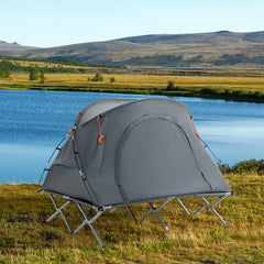 Outsunny Campingbett mit Zelt & Luftmatratze für 2 Personen, 200×146×159 cm, Grau