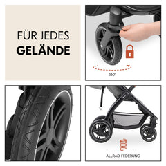 Hauck Uptown Kinderwagen Melange Rose – Kinderwagen für jedes Gelände, extra großer Sitz, flache Liegeposition, Gummiräder, Federung, kompakt und einfach zusammenklappbar, mit Regenschutz