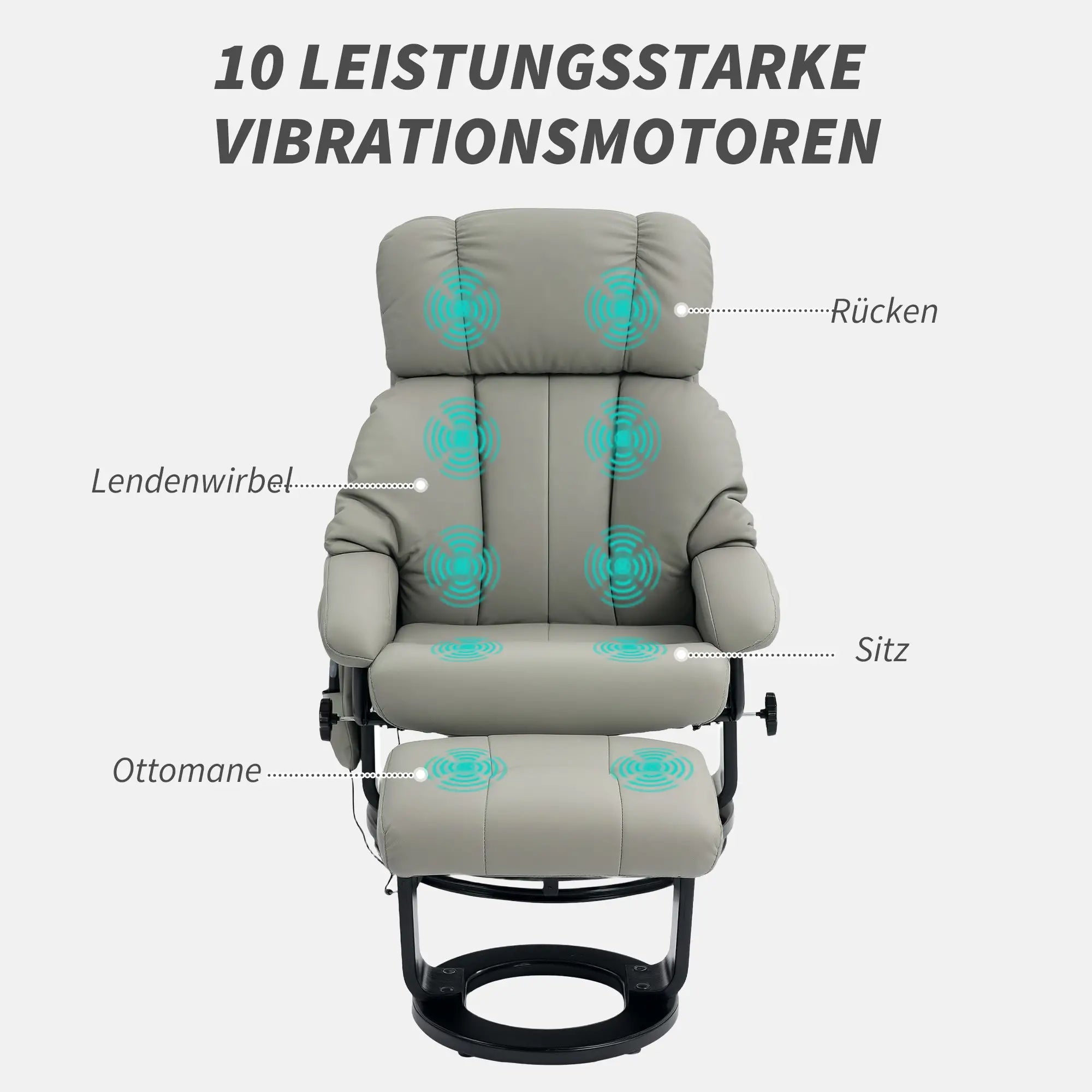 HOMCOM Relaxsessel Grau mit Massage, Liegefunktion & Fußhocker, Kunstleder