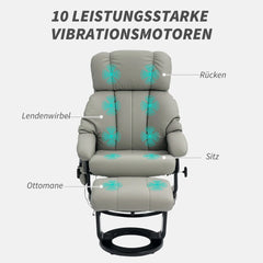 HOMCOM Relaxsessel Grau mit Massage, Liegefunktion & Fußhocker, Kunstleder