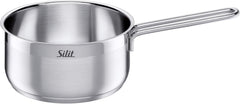 Silit Toskana Topfset induktionsgeeignet 10-teilig, Kochtopf Set mit Glasdeckel, Induktionskochtöpfe, Milchtopf, Dämpfer, Pfanne, Edelstahl teilmattiert, Induktions Töpfe Set unbeschichtet
