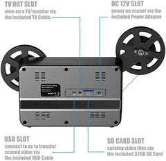 Super 8 Film Scanner, Converts Film in Digitales Video(3, 5, 7 und 9 Super 8/8 mm Film Rollen) MovieMaker/Film Digitizer, Super 8 Digitalisieren, mit 32 GB Speicherkarte und 2,4 LCD