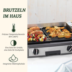 Cuisinart Hot Plate Entertaining Grill & Griddle | XL Elektrischer Plancha Grill, Teppanyaki Grillplatte für zu Hause | Antihaftbeschichtete abnehmbare Platte, 2-Zonen-Temperaturregelung bis zu 260°C