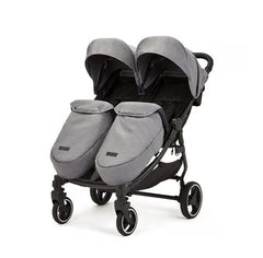 Ickle Bubba Venus Prime Doppelkinderwagen - geeignet von Geburt bis 15 kg (ca. 3 Jahre), leichter, faltbarer Zwillingskinderwagen mit Neugeborenenkokon, 2 Fußwärmern und Regenschutz (Schwarz)