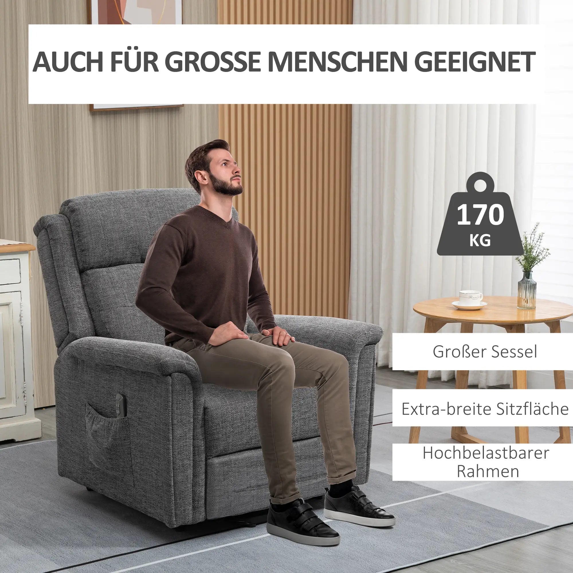 HOMCOM Aufstehsessel elektrisch verstellbar Relaxsessel grau