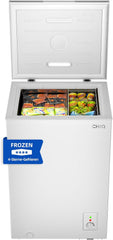 CHiQ FCF98DE Gefriertruhe 99 L, 54,5 x 47,6 x 83,5 cm, 4-Sterne-Gefrieren, Thermostatsteuerung, Drahtgestell, Schwebetür, Geräuscharm, Weiß