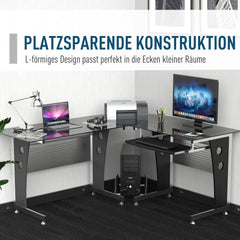 HOMCOM Eckschreibtisch L-Form mit Tastaturablage & PC-Tower-Halterung
