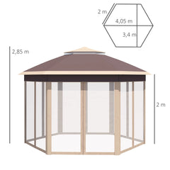 Outsunny Pavillon 4x4 m sechseckig mit Doppeldach Beige