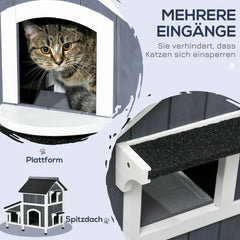 PawHut Outdoor Katzenhaus 2 Etagen mit Asphaltdach Blumenkasten