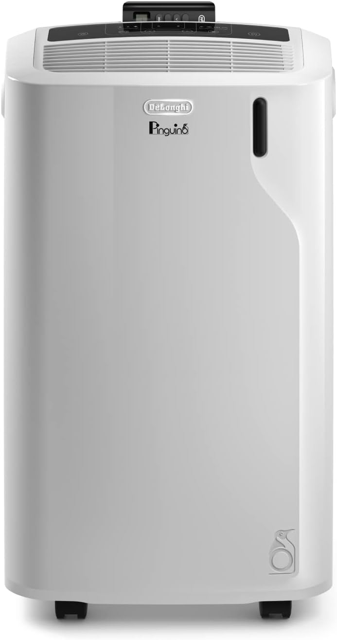 De'Longhi Pinguino PAC EM82, Mobile Klimaanlage für Rume bis zu 80 m, 9.400 BTU, 2,4 kW, 63 dB, Entfeuchtungsfunktion, Energieklasse A, 24h-Timer, Wei