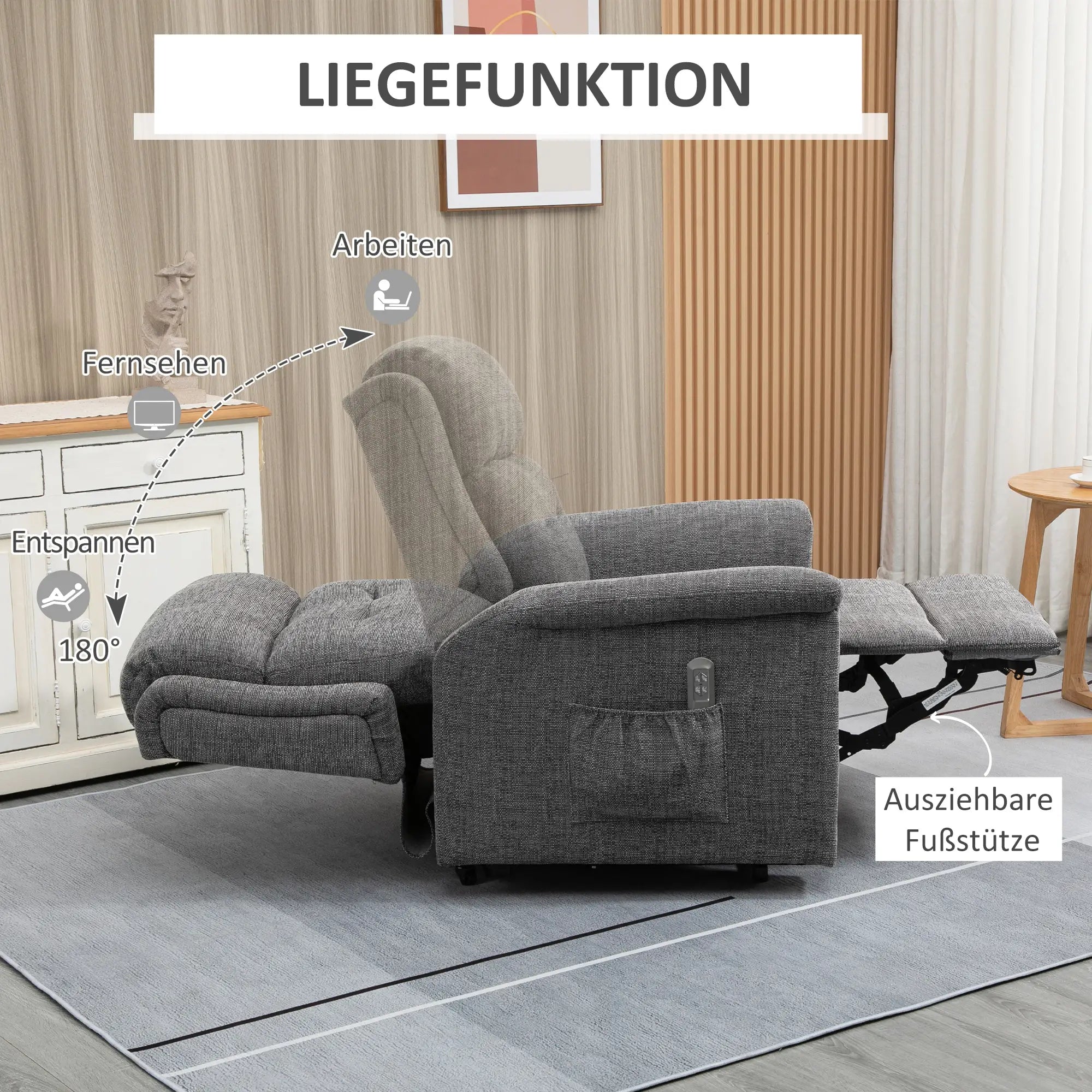HOMCOM Aufstehsessel elektrisch verstellbar Relaxsessel grau