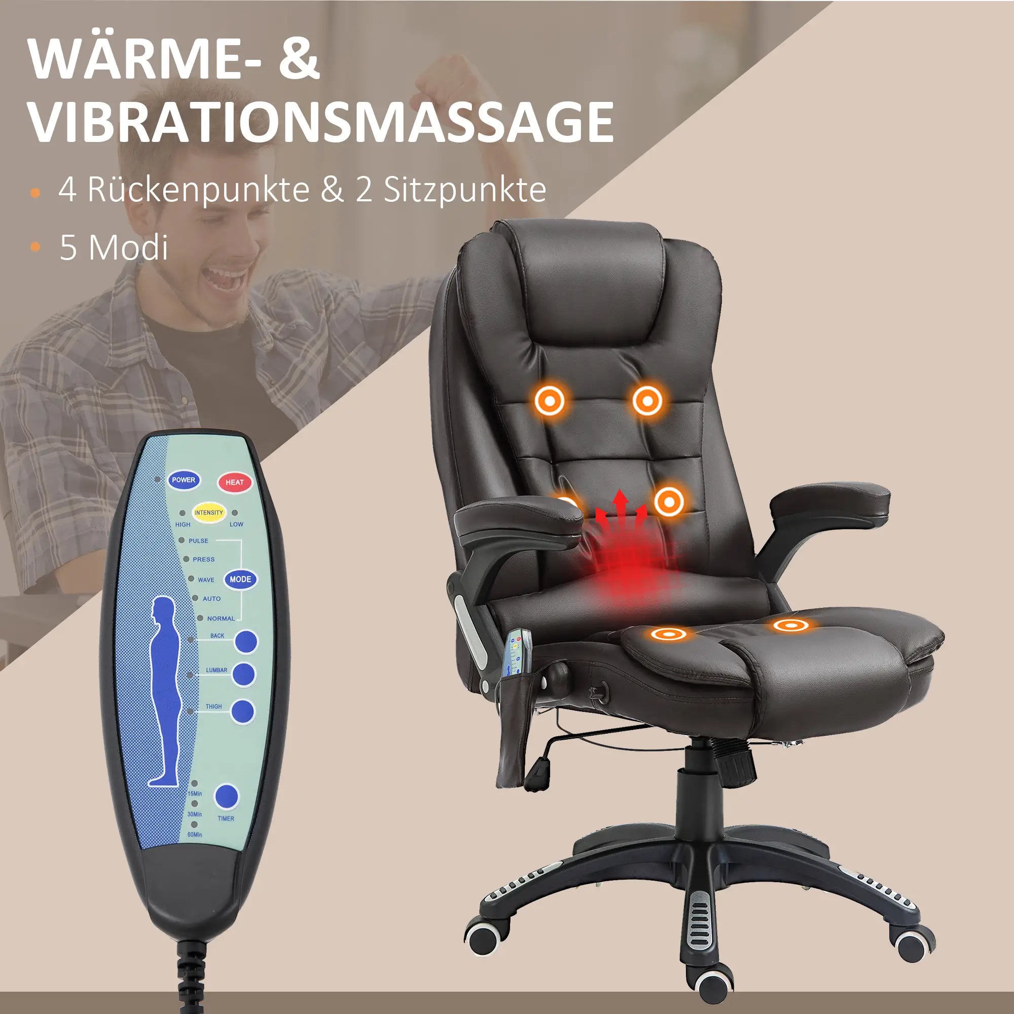 HOMCOM Bürostuhl Chefsessel Massagefunktion Wärmefunktion höhenverstellbar