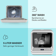 Klarstein  ia Mini Geschirrspüler, Spülmaschine mit Platz für 2 Maßgedecke, 6 Programme, 5 L Wasser benötigt, LED-Display, Touch, Tischgeschirrspüler inkl. Zubehör, schwarz