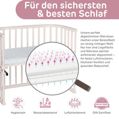 babybay Original Beistellbett aus massivem Buchenholz / kompakt & verwandelbar / Kinderbett Höhe stufenlos verstellbar & umweltfreundlich / mitwachsendes Babybett (weiß lackiert) / inkl. Matratze