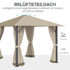 Outsunny Pavillon 3x3 m mit Seitenteilen & Belüftung Khaki