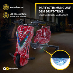 Actionbikes Motors Kinder Elektro Driftscooter | 𝟐𝟓𝟎 Watt Motor - Drift Cart 360°- 3 Geschwindigkeitsstufen - LED-Beleuchtung - Sitz verstellbar - Bluetooth - Drift Kart - Drift Auto (Space Purple)