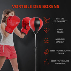 HOMCOM Punchingball Set höhenverstellbar inkl. Handschuhe Pumpe