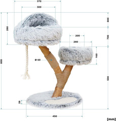 Fudajo Designer Kratzbaum in Zweigdesign 130 cm hoch, Katzenkratzbaum mit Plüsch und Sisal, Kletterbaum für Katzen, Katzenbaum mit Hängeliege
