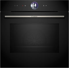 Bosch HMG7361B1, Serie 8 smarter Einbau-Backofen mit Mikrowellenfunktion, 60 x 60 cm, Made in Germany, Schwarz, Air Fry, Digitaler Bedienring, Touchdisplay, Automatikprogramme, Reinigungsunterstützung