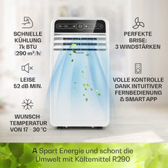 Klarstein Mobile Klimaanlage mit Abluftschlauch, 4-in-1 Klimagerät mit Ventilator, Luftentfeuchter & Nachtmodus, Kleine & Portable Klimaanlage für Wohnung & Büro, App-Steuerung, 12000 BTU