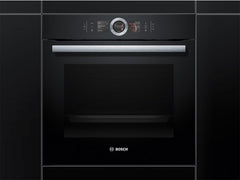 Bosch HMG7361B1, Serie 8 smarter Einbau-Backofen mit Mikrowellenfunktion, 60 x 60 cm, Made in Germany, Schwarz, Air Fry, Digitaler Bedienring, Touchdisplay, Automatikprogramme, Reinigungsunterstützung