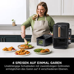 Ninja Heißluftfritteuse MAX PRO, 6,2 L, ölfrei, große Schublade, Rösten, Backen, Air Fry, Antihaftbeschichtet, Spülmaschinenfester Korb & Crisper Gittereinsatz, Silikonzange, Schwarz/Kupfer, AF180EUCP
