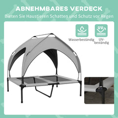 PawHut Erhöhtes Hundebett Outdoor mit Dach – Hellgrau, atmungsaktiv