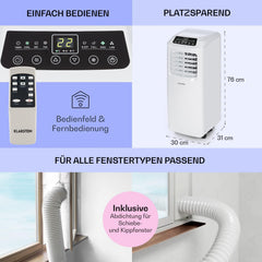 Klarstein Mobile Klimaanlage mit Abluftschlauch, 3-in-1 Klimagerät mit Ventilator & Luftentfeuchter, Kleine & Portable Klimaanlage für Wohnung & Büro, mit Nachtmodus & App-Steuerung, 7000 BTU