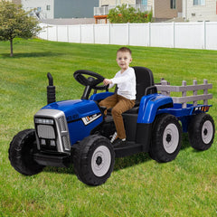 HAUSPROFI 12V 3-Gang Kinder Elektroauto mit Anhänger, Elektro Traktor 2 Fahrmodi, 2,4G-Fernbedienung, Kinder Traktor LED-Licht, Bluetooth, Musik, USB, Elektrischer Traktor für kinder ab 3 Jahren, Grün