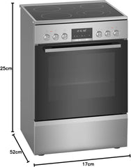 Bosch HKR39C250 Serie 4 Elektro-Standherd, 60 cm breit, EcoClean Direct Reinigungshilfe, 3D Heißluft Backen auf 3 Ebenen, LED-Display-Steuerung, erweiterbare Kochzone für großes Kochgeschirr
