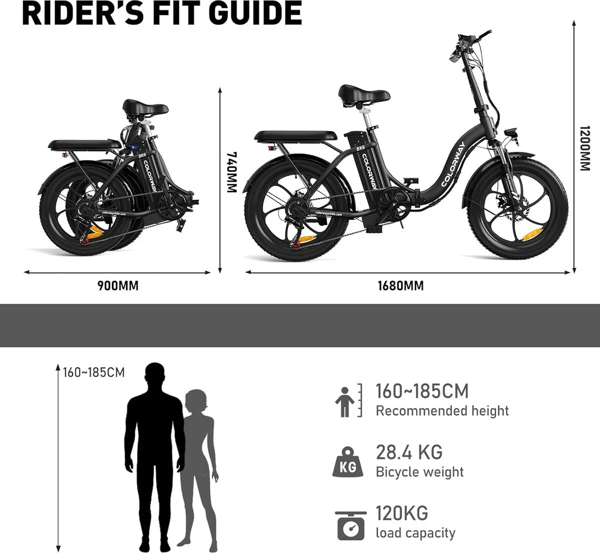 COLORWAY BK6S Klappbares E-Bike 350W 36V 15Ah 20x3.0 Reifen