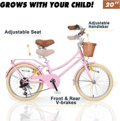 Glerc Missy 20 24 26 Zoll Mädchen City 6-Gang Hybrid Cruiser Fahrrad mit Weidenkorb für Jugend über 6-Jahre alt, mehrere Farben