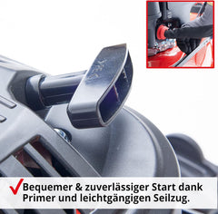 HECHT 5IN1 Rasenmäher Benzin – Bequemer Selbstantrieb - Für Flächen bis 1000 m² - Starker 4 Takt Motor mit 46 cm Schnittbreite – Radantrieb – Mulchfunktion – Seitenauswurf - Rasenmäher Benzin
