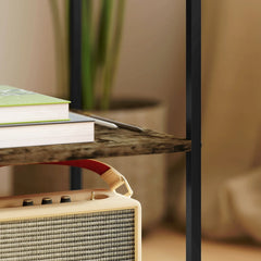 HOMCOM Beistelltisch 2er-Set dreistufig mit Glasplatte Rustikal-Braun