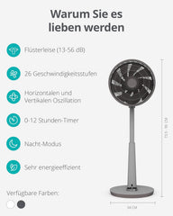 Duux Whisper 2 Standventilator Leise - Sparsamer DC-Motor mit 26 Geschwindigkeiten - Ventilator Höhenverstellbar (73-95cm) - Horizontale + Vertikale Oszillation - Weiß