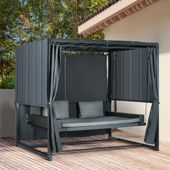 Outsunny Hollywoodschaukel Outdoor 3-in-1 mit Baldachin & Sichtschutz