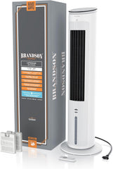 Brandson - Turmventilator mit Wasserkühlung - Preisträger 2025 - Verdunstungskühler - Luftkühler - Ventilator - mobile Klimaanlage ohne Abluftschlauch - 5 in 1 - leise - 4,6 L Wassertank - weiß