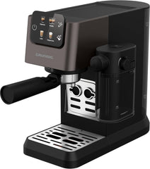 GRUNDIG KSM 5330 Siebträgermaschine mit integriertem Milchbehälter, 1628 W Leistung, 15 bar Pumpendruck, Zweifachdüse, farbiges Touch-Display, BrewSense, CreamyPro, Dark Inox/Schwarz