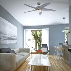 132 cm Deckenventilator Bendan 72220 mit Einzelleuchte und fünf Flügeln, Ausführung in seidenmattem Chrom mit Opalmilchglas